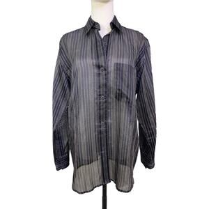 Ellen Tracy Navy Sheer Striped Button Down Blouse Women’s 8 Evening Party